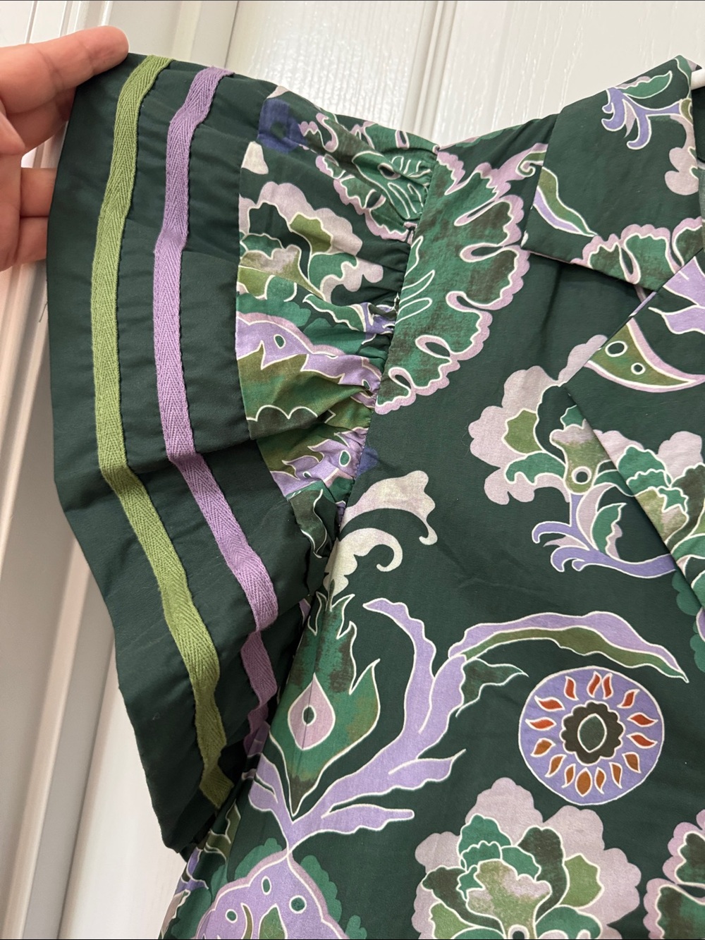 Entro Green Floral Midi Dress with Lavender Accents - Picture 2 of 7